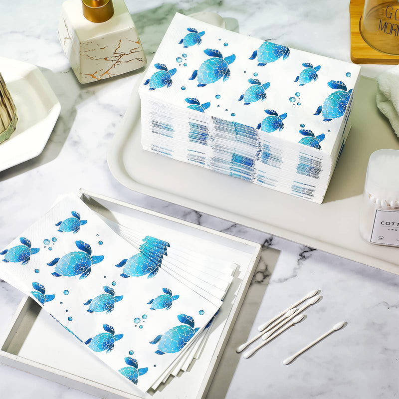 [Australia - AusPower] - 100 Pcs Turtle Disposable Paper Napkins Decorative Soft Guest Towels for Bathroom Kitchen Party Blue Ocean Supplies Sea Decoration Absorbent Napkins for Birthday Holiday Dinner Wedding Baby Shower 
