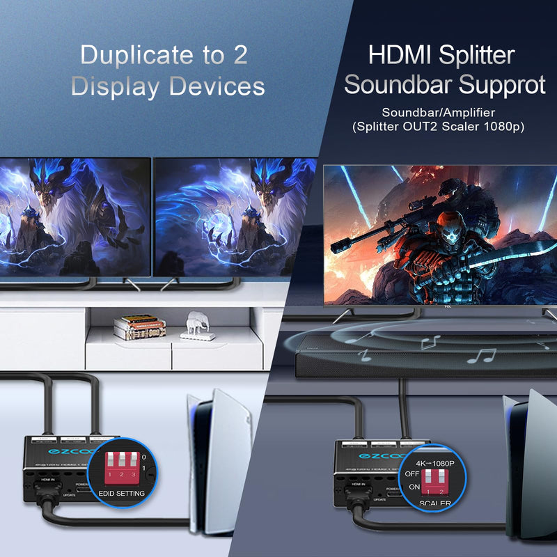 [Australia - AusPower] - HDMI 2.1 Splitter 4K 120Hz 1 in2 Out VRR ALLM HDCP2.3 HDR10 8KUHD Dolby Vision Atmos Scaler 4K EDID 1080P Dual Monitors HDMI 2.1 Splitter 1X2 for PS5 SkyQ Xbox NVIDIA AMD 