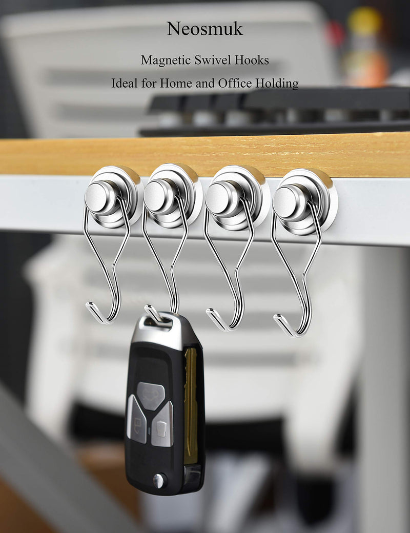 [Australia - AusPower] - Neosmuk Magnetic Hooks, 60 lb+ Heavy Duty Neodymium Magnet for Hanging, Fridge, Grill, Pot Holders, Magnetic Hanger Swivel Swing for Locker, Toolbox, Classroom Cruise Cabins (White, Pack of 6) 