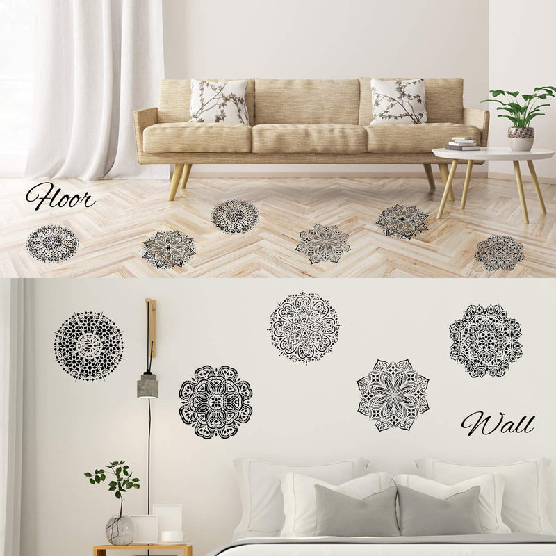 [Australia - AusPower] - 9 Pack 12x12 inches Mandala Stencils for Painting on Wood, Wall, Floor, Tile Fabric, Resuable Furniture Stencils Painting Template ivory white 