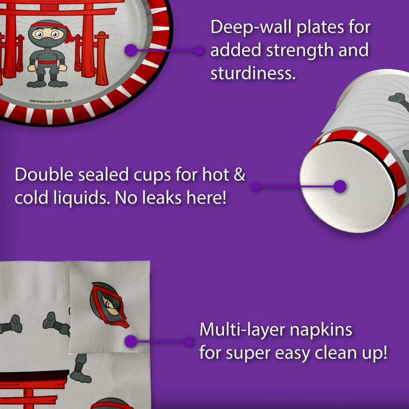 [Australia - AusPower] - Ninja Warrior Birthday Party Supplies Set Plates Napkins Cups Tableware Kit for 16 