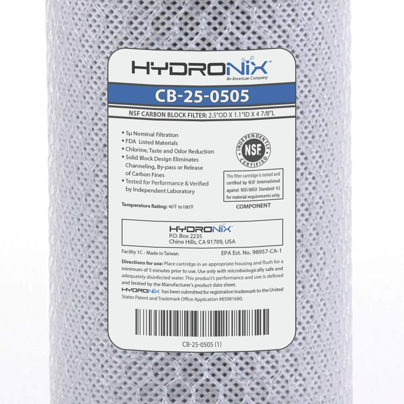 [Australia - AusPower] - Hydronix CB-25-0505 NSF Coconut Activated Carbon Block Water Filter, 2.5" x 5" - 5 Micron 