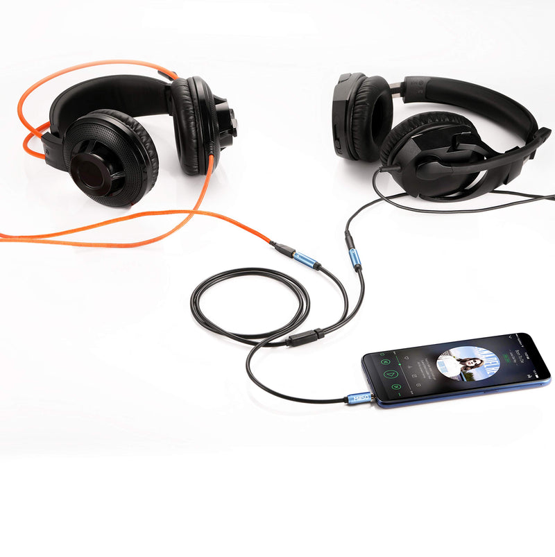[Australia - AusPower] - MillSO Headset Splitter for 2 TRRS Headphones or Mics - 3.5mm Jack Adapter TRRS 4-Pole Splitter Male to 2 Dual Female Adapter Compatible for 2 Headphones or Microphones to Connect Mobile Phone, Laptop 1 Feet 