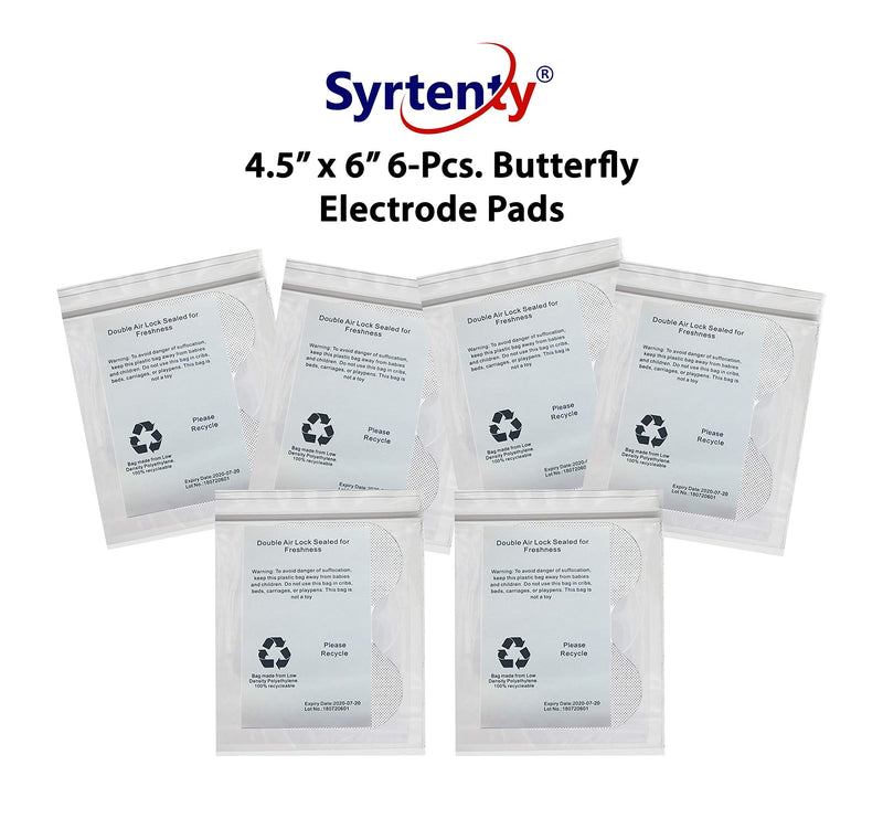 [Australia - AusPower] - Syrtenty TENS Unit Replacement Pads - Pack of 6 Butterfly Shaped Electrode Squares for Muscle Stimulation & Therapy 