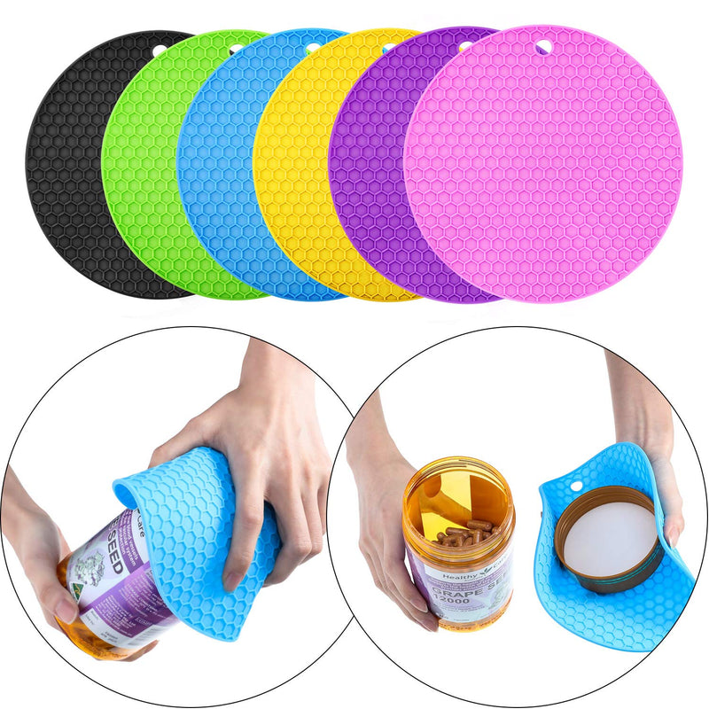 [Australia - AusPower] - Boao 6 Pieces Silicone Trivets Mat, Hot Pad Mat, Round Pot Holder, Spoon Rests and Jar Gripper Pads, 7 x 7 Inches 