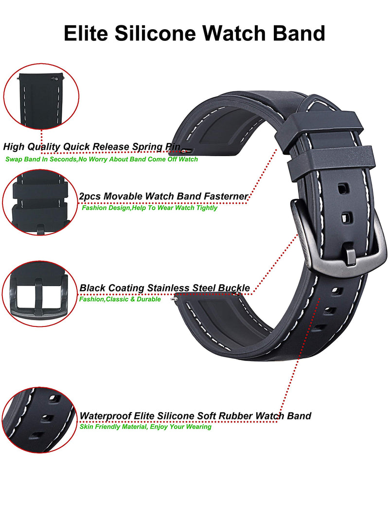 [Australia - AusPower] - Galaxy Watch 3 Band 45mm, Compatible with Samsung Galaxy Watch 46mm Bands, Width 22mm Quick Release Silicone Watch Strap for Gear S3 Frontier Classic Smartwatch white stitching 