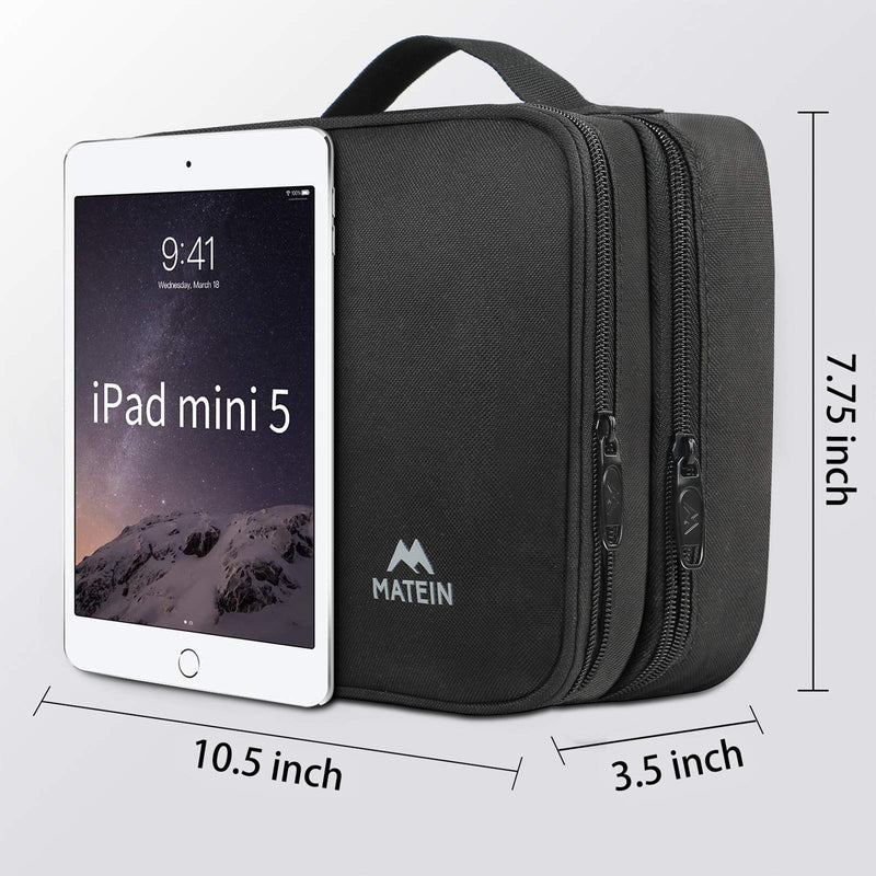 [Australia - AusPower] - Matein Electronics Travel Organizer, Waterproof Electronic Accessories Case, Portable Tech Travel Gifts for Men Double Layer Cable Storage Bag for Cord, Charger, Flash Drive, Phone, Ipad Mini, Black Medium 1 - Antique Black 
