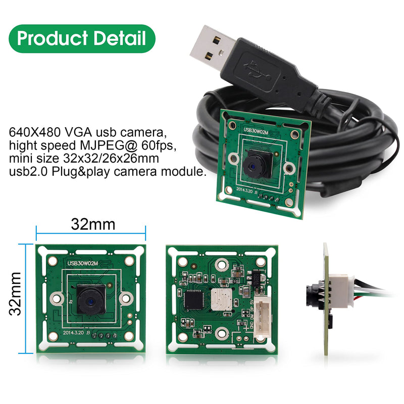 [Australia - AusPower] - IFWATER USB Camera Module, 0.3MP Super Mini Camera with 1/4" CMOS OV7725 Sensor Image, 45degree Lens 480P@60fps High FPS VGA USB Webcam Supports Most OS, UVC Compliant USB Webcam 45 Degree M7 Lens 