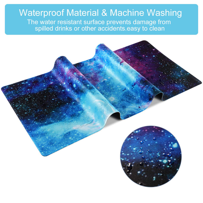 [Australia - AusPower] - Extended Gaming Mouse Pad Mat Large Desk Mat Non Slip Rubber Base Computer Desktop Laptop Keyboard Mouse Mat with Stitched Edges, 35.1 x 15.75 in Long XXL Waterproof Mousepad for Work Game, Galaxy Nebula Galaxy 