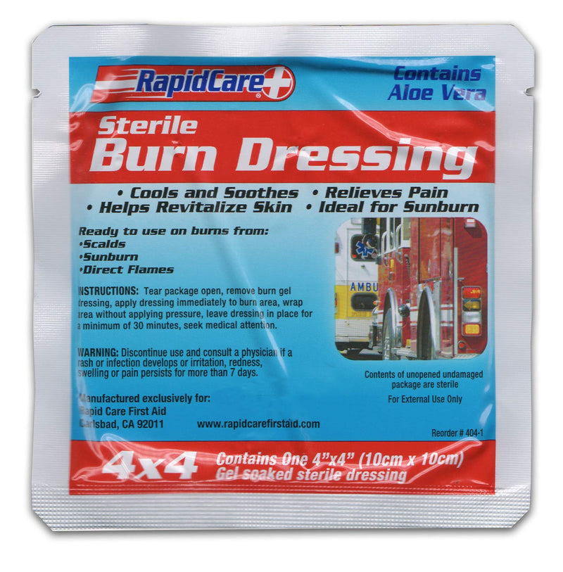[Australia - AusPower] - Rapid Care First Aid 404-6 Hydrogel Burn & Wound Care Dressing Pads, Soothes & Protects All Burns, Cuts & Wounds, Contains Aloe Vera, Lidocaine Free, 4" x 4", Pack of 6,Red, White & Blue 