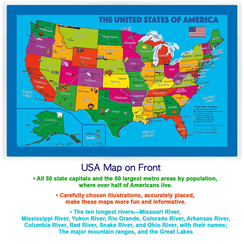 [Australia - AusPower] - Natural Learning Children's Placemat (2 Placemats: USA/Europe Centered World Map; Alphabet/Colors and Numbers/Shapes 4-in-1) 2 Placemats: Usa/Europe Centered World Map; Alphabet/Colors and Numbers/Shapes 4-in-1 