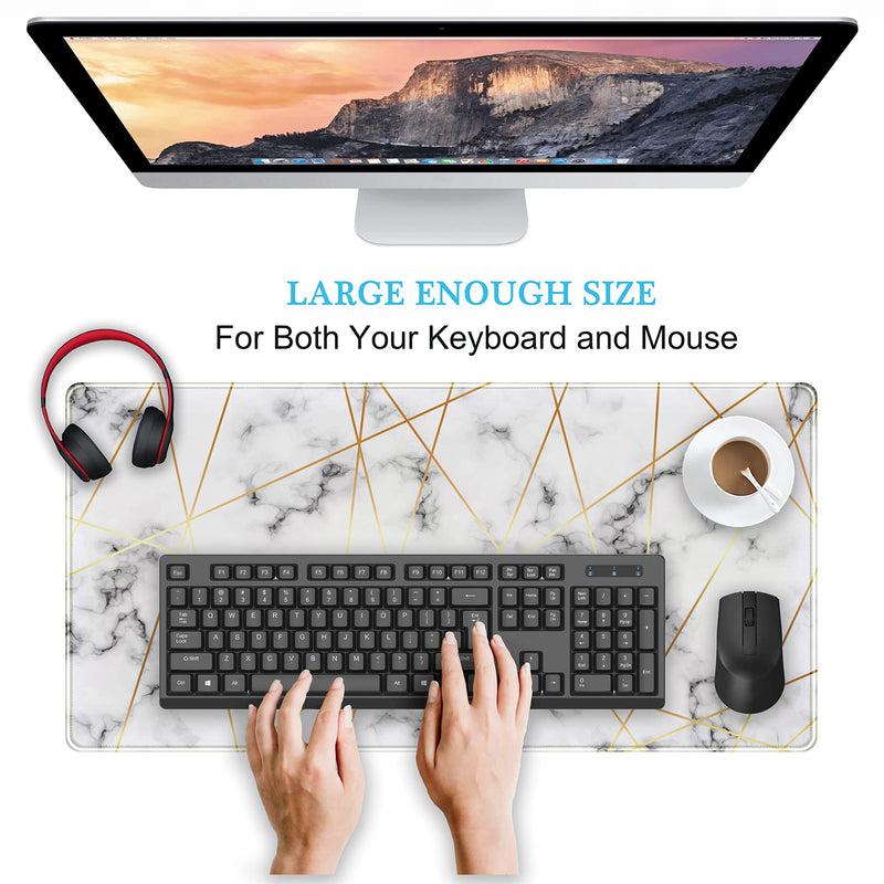 [Australia - AusPower] - Grey Gold Line Marble Extended Gaming Mouse Pad XXL Desk Pad, Large Mousepad for Wireless Mouse (31.5x15.75 in), Big Keyboard Mouse Mat Non-Slip Rubber Base Mousepad with Stitched Edges E-Grey Gold Line Marble 