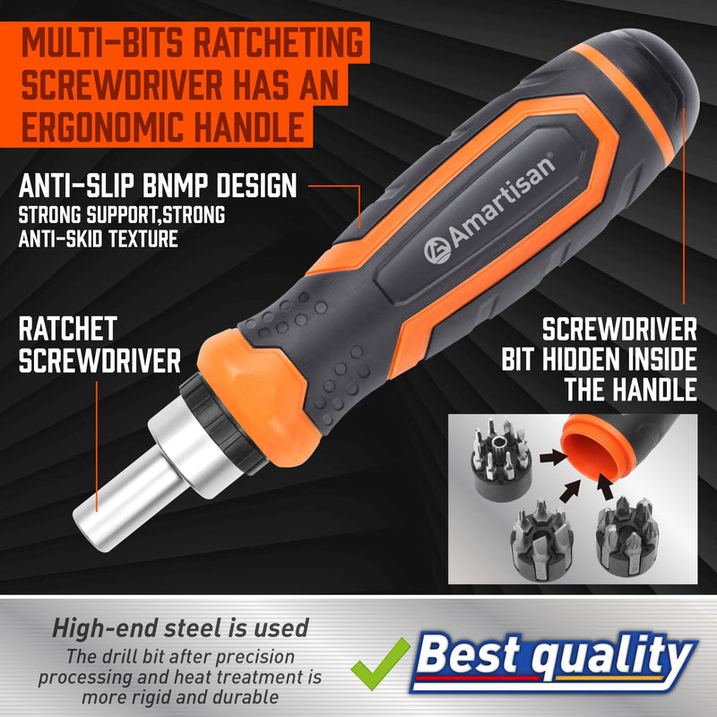 [Australia - AusPower] - Amartisan 22 IN 1 Ratchet Screwdriver Set, Precision Multi-bit Ratchet Screw Drivers, Slotted/Philips/Pozi/Torx 