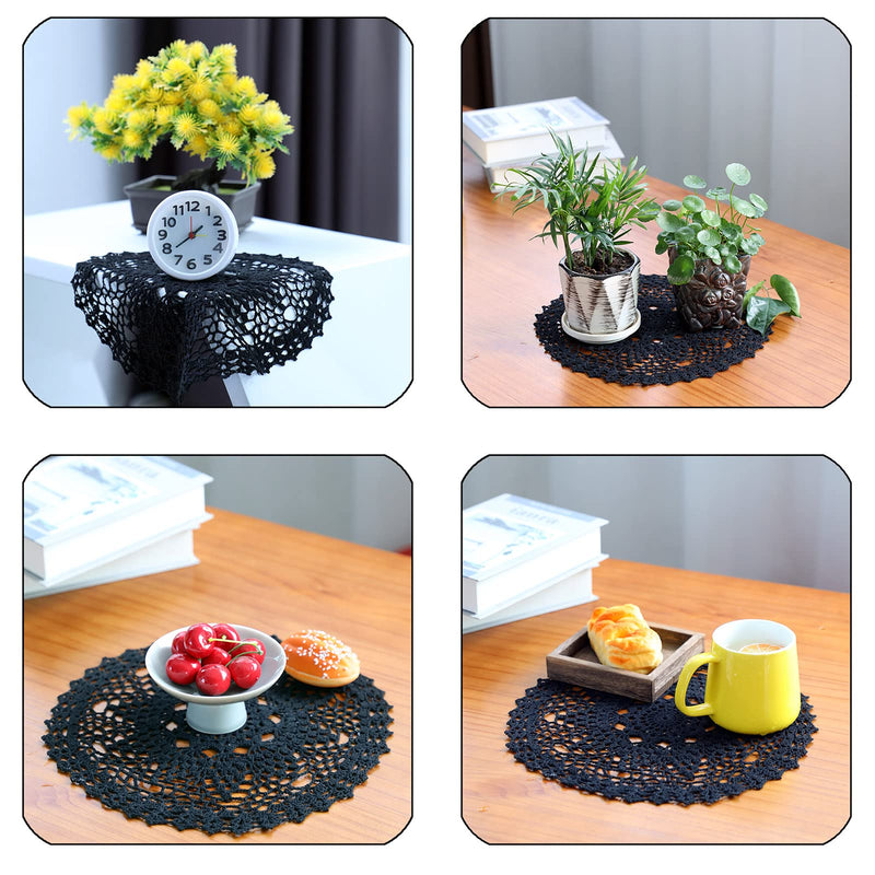 [Australia - AusPower] - Qxzvzem 2 Pieces 12 Inch Halloween Doilies Crochet for Dressers and End Tables Crafts Disposable Small Valentines Doilies Cloth Lace Placemats Coasters Black Cotton Round Tablecloth 