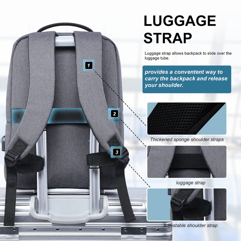[Australia - AusPower] - Laptop Backpack 15.6 Inch, Business Slim Durable Laptops Travel Backpacks with USB Charging Port, College School Computer Bag Gifts for Men and Women Fits Notebook (Grey) Grey 