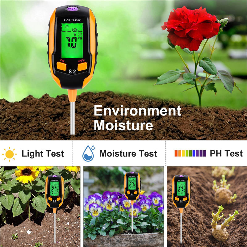 [Australia - AusPower] - BlumWay 5 in 1 Soil Tester, LCD,Digital Plant Temperature Soil Moisture PH Meter Sunlight Intensity Environment Humidity Soil Test Kit for Garden,Lawns,Farm and Potted Plants, Flower in Outdoor Use 