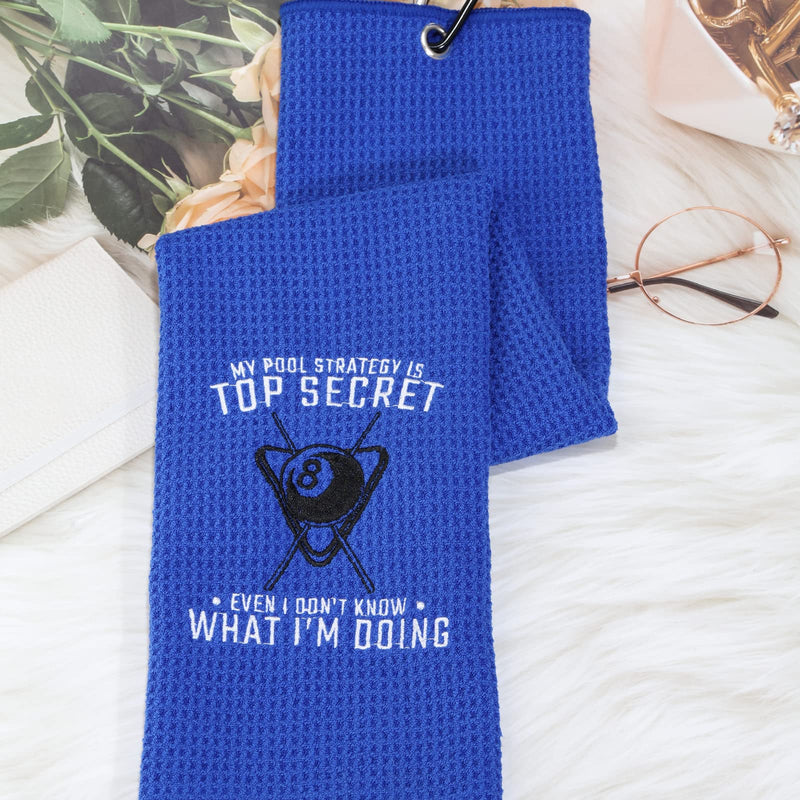 [Australia - AusPower] - MEIKIUP Billiards Billiard Cue Towel 8-Ball Pool Cue Clean Towel Billiard Pool Player Gift Embroidered Billiards Towel My Pool Strategy is Top Secret (My Pool Strategy) 