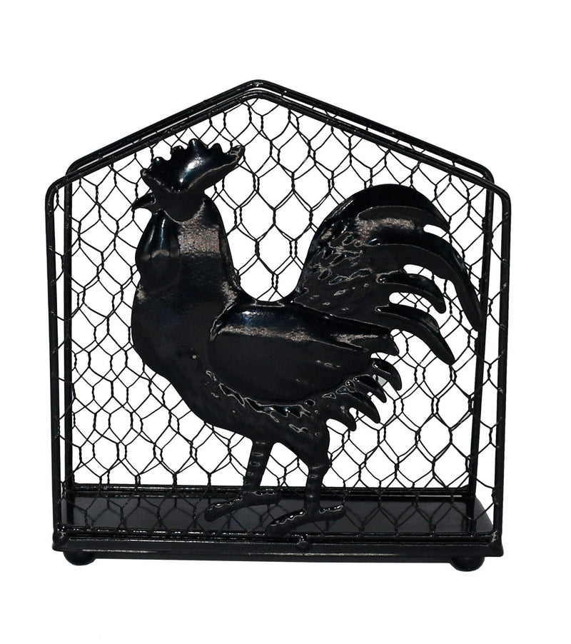 [Australia - AusPower] - Metal Rooster Design Tabletop Napkin Holder/Freestanding Tissue Dispenser,Black Black One Size 