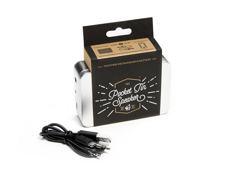 [Australia - AusPower] - Pocket Tin Speaker, USB Rechargeable Portable Speaker, Silver - Luckies of London 