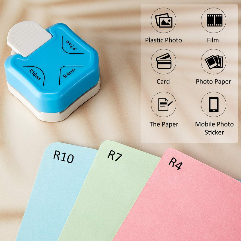 [Australia - AusPower] - 2 Pieces Paper Cutter and 3 in 1 (4 mm 7 mm 10 mm) Corner Rounder Punch Set Portable Paper Trimmer with Automatic Security and Side Ruler 3 Way Corner Cutter Paper Punch for Card Scrapbooking 
