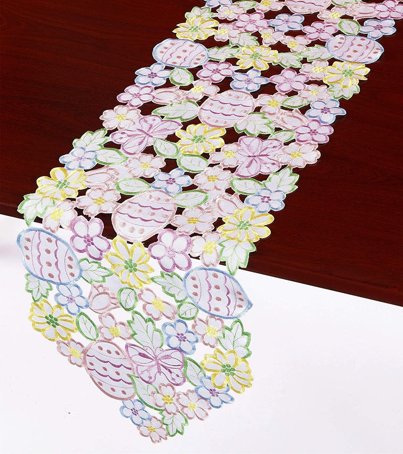 [Australia - AusPower] - Easter Eggs Flowery Table Linen ,Floral Cutwork Embroidered Eggs/Butterfly Dresser Scarf for Home Kitchen Dining Spring Holiday Tabletop Decoration (Runner 13X83(33X210cm, Easter Eggs-2) 