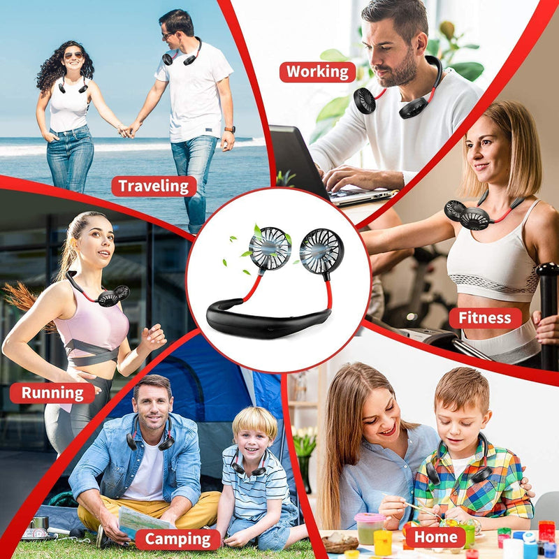 [Australia - AusPower] - Portable USB Neck Fans,Mini Sport Fans，Hands Free 360° Free Rotation Neckband Fan,3 Speeds Adjustment with Foam Aroma for Personal Fan,wireless Fans Portable Rechargable for Jogging,Cycling,Traveling. 