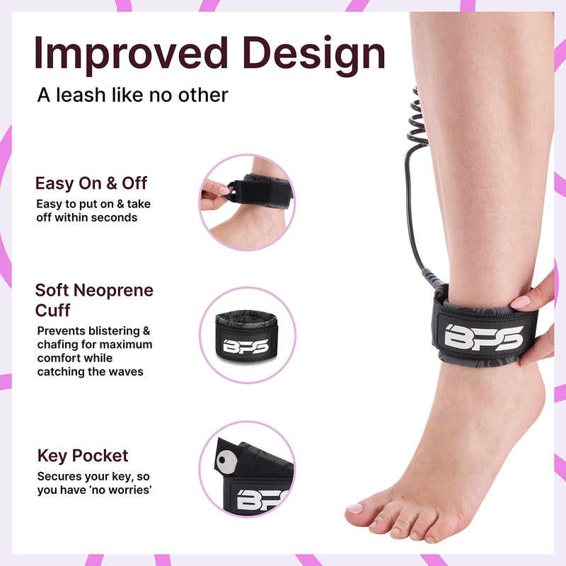 [Australia - AusPower] - BPS 'Storm' Premium Surfboard Leash - 10ft Coiled Legrope Strap Surf Board Leashes - Stand Up Paddle Board 