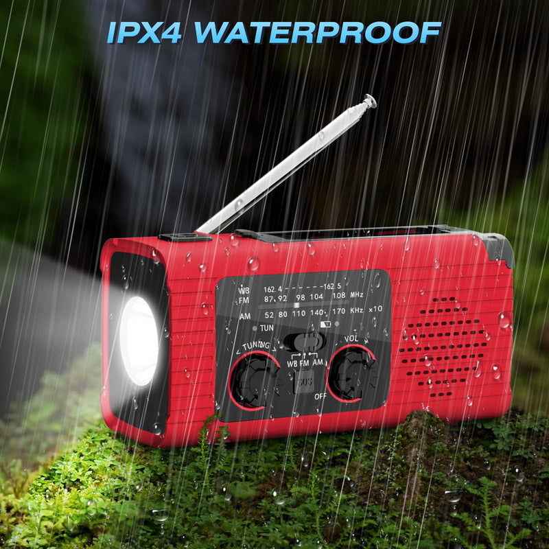 [Australia - AusPower] - 【2023 Newest】 NOAA Emergency Weather Radio, 4000mAh Weather Alert Radio Solar Charging, Hand Crank & USB Charged, AM/FM Radio with LED Flashlight, Reading Lamp, SOS Alarm, Headphone Jack for Outdoor Red 