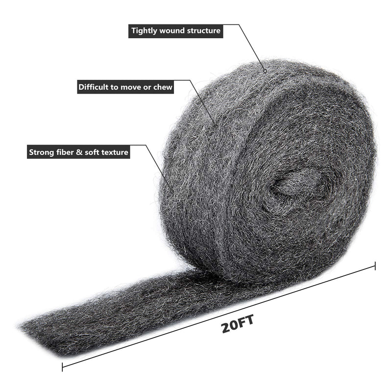[Australia - AusPower] - 20Ft Steel Wool Roll, Coarse Wire Fill Fabric DIY Kit, Hardware Cloth, Gap Blocker to Keep Annoying Animals Away from Holes/Wall Cracks/Vents in Garden/House/Garage 20FT 
