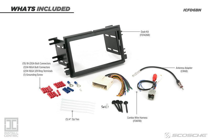 [Australia - AusPower] - SCOSCHE Install Centric ICFD6BN Compatible with Select Ford/Linc/Merc 2004-08 Double DIN, Premium Sound Complete Basic Installation Solution for Installing an Aftermarket Stereo Complete Installation Kit 