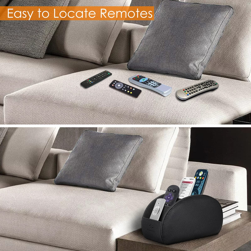 [Australia - AusPower] - Fintie Remote Control Holder, Vegan Leather TV Remote Caddy Desktop Organizer 5 Compartments Fits TV Remotes, Media Controllers, Office Supplies, Makeup Brush, Black 