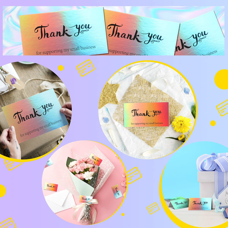 [Australia - AusPower] - 240 Thank You Cards Set, 130 Pieces Rainbow Holographic Sliver Thank You Cards 110 Pieces for Supporting My Small Business Gratitude Card Resealable Packaging for Business Owners Sellers 