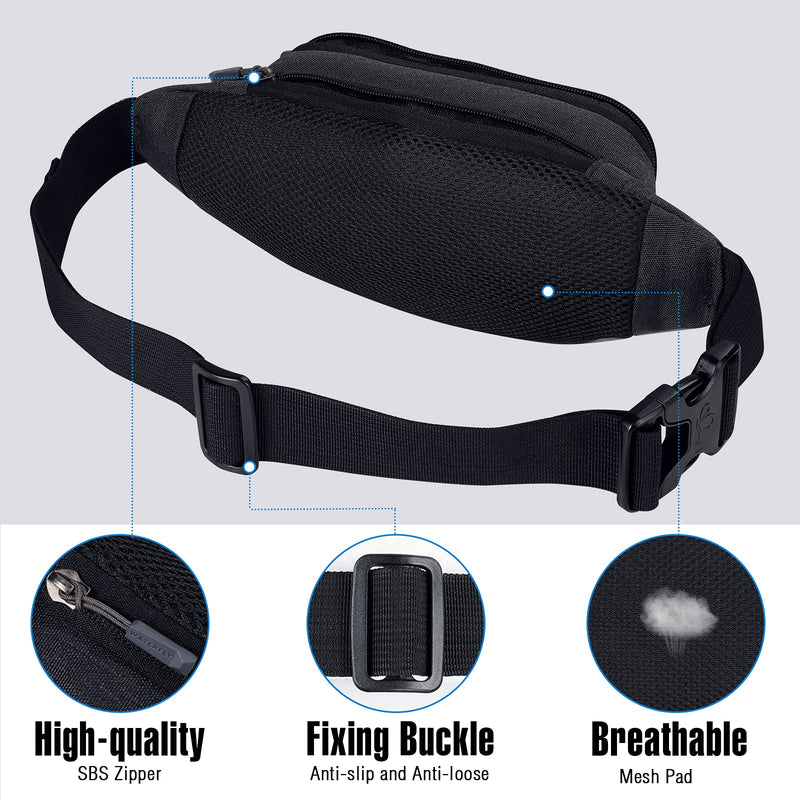 [Australia - AusPower] - WATERFLY Fanny Pack Waist Bag: Runner Small Hip Pouch Bum Bag Running Fannie Pack Phanny Fannypack Waistpack Bumbag Beltbag Sport Slim Fashionable for Jogging Hiking Woman Man Black 