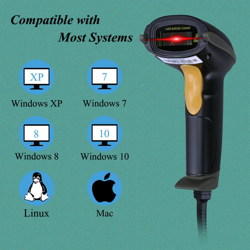 [Australia - AusPower] - WoneNice USB Laser Barcode Scanner Wired Handheld Bar Code Scanner Reader Black 