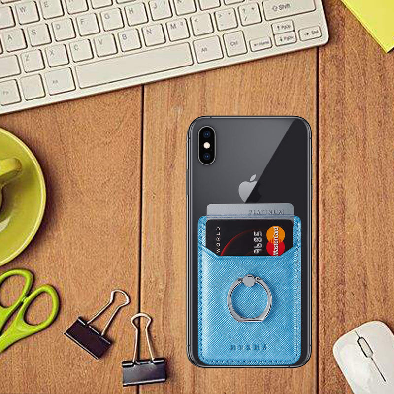 [Australia - AusPower] - Card Holder for Back of Phone Ring Stand Cell Phone Stick on Wallet Credit Finger for iPhone/Samsung/Smartphone(Blue) Blue 