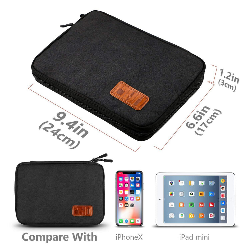 [Australia - AusPower] - Electronic Organizer Waterproof Portable Travel Cable Accessories Bag Soft Case with 10pcs Cable Ties for USB Drive Phone Charger Headset Wire SD Card Power Bank(Black) Black 9.8x7 in 