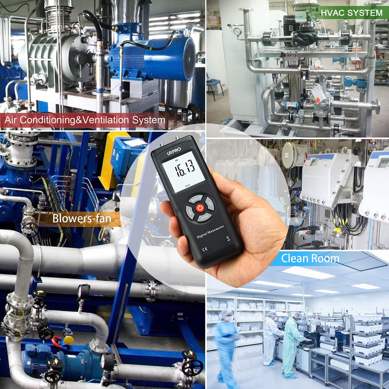 [Australia - AusPower] - Digital Handheld Manometer, URPRO HVAC Air Vacuum/Gas Differential Pressure Gauge Meter Tester ±13.78kPa ±2PSI, 11 Units w/Backlight, 1-2 Pipes Ventilation Air Condition System Measurement 