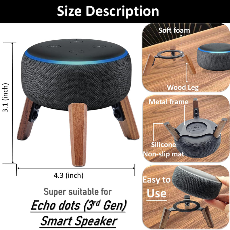 [Australia - AusPower] - Real Wood Stand for Echo dots 3rd Gen Smart Speaker (2018),Tripod Accessories Protect Alexa Speaker for Better Sound,Secure Stable Sturdy Wooden Mount Holder for E cho dot 3rd (Walnut) 