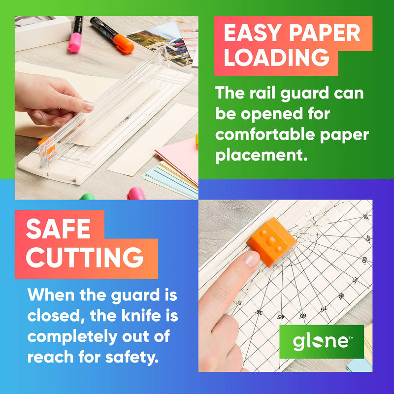 [Australia - AusPower] - Glone 12 inch Paper Trimmer, A4 Size Paper Cutter with Automatic Security Safeguard for Coupon, Craft Paper and Photos (Off White) 