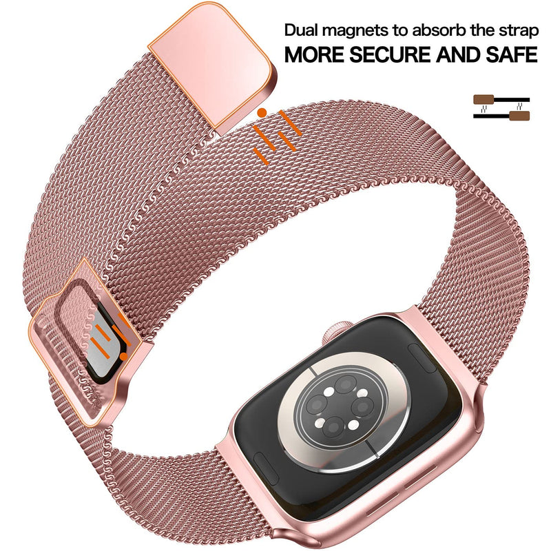 [Australia - AusPower] - Ycysh Magnetic Mesh Metal iWatch Band Compatible with Apple Watch Band Series 7 6 5 4 3 2 1 for Women Men,Milanese Solo Loop Stainless Steel Strap for 38mm 40mm 41mm,Rose Pink Gold Rose Pink Gold 38/40/41mm 