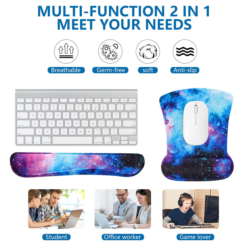 [Australia - AusPower] - RICHEN Keyboard Wrist Rest Pad and Mouse Wrist Rest Support Mouse Pad Set,Durable & Comfortable & Lightweight for Easy Typing & Pain Relief-Ergonomic Support (Galaxy) Galaxy 