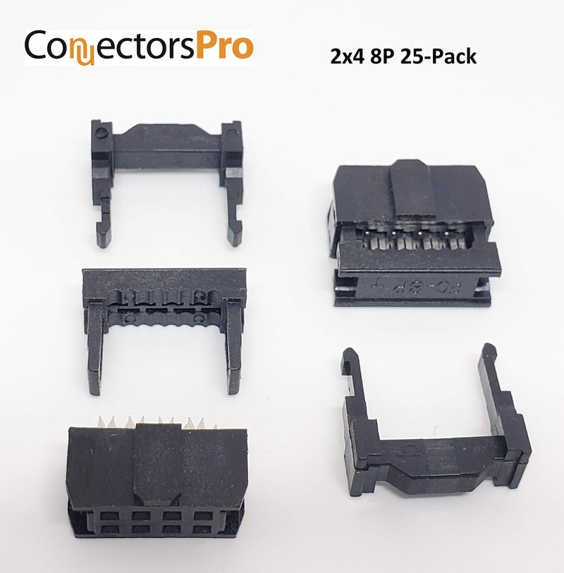 [Australia - AusPower] - Connectors Pro Pc Accessories 25-Pack 2X4 8 Pins 2.54mm 0.1" Ptich Dual Rows IDC Socket for Flat Ribbon Cable, 8P FC Connector 