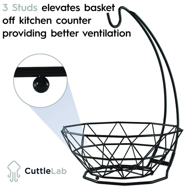 [Australia - AusPower] - Fruit Basket with Banana Hanger (Black, 1-Tier), Fruit Bowl with Banana Holder, Fruit Bowl for Kitchen Counter used as Bread Basket, Vegetable Basket, Fruit Stand or Egg Holder with Banana Tree Black 
