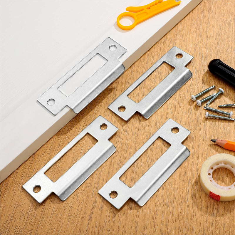 [Australia - AusPower] - Tandefio 4pcs 4-7/8" Universal Door Strike Plate T Strike Door Strike Plate Deadbolt Strike Plate Door Backplate Iron with Brushed Zinc Finish (Large Hole) Silver 