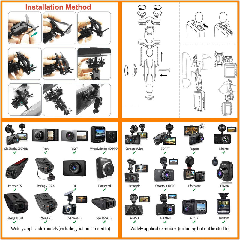 [Australia - AusPower] - iSaddle Dash Cam Mirror Mount Holder - Professional Rearview Mirror Dash Cam Mount Holder with Various Joints fits 99% On-Dash Mounted Cameras Dash Cam Rearview Mirror Mounting Kit 
