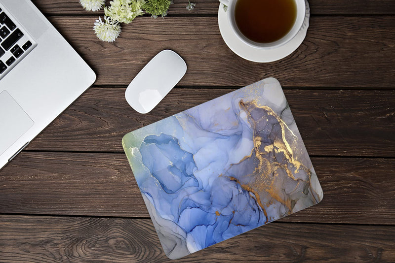 [Australia - AusPower] - Blue Gray Gold Marble Mouse Pad, Gaming Mouse Mat with Custom Design, Square Waterproof Mouse Pad Non-Slip Rubber Base MousePads for Office Home Laptop Travel, 9.5"x7.9"x0.12" Inch Blue Gray Gold 