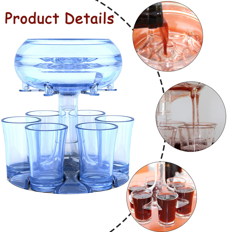 [Australia - AusPower] - 6 Shot Glass Dispenser and Holder Shots Dispenser for Filling Liquids Beverage Dispenser with 6 Cups Cocktail Dispenser Carrier Liquor Dispenser Drink Tool Blue 