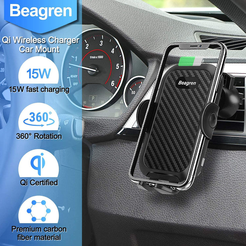 [Australia - AusPower] - Beagren Wireless Car Charger, 15W Qi Fast Charging Auto-Clamping Phone Car Holder Compatible for iPhone 13/Max/12/Xs Max/XR/X/8Plus Samsung S20/S10/Note10 