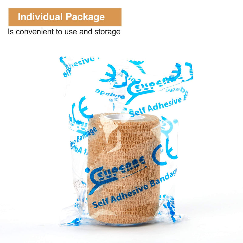 [Australia - AusPower] - 12 Rolls Self Adhesive Bandage Wrap, 3 inches X 5 Yards, Cohesive Tape Vet Wrap for First Aid, Sports, Wrist and Ankle (Beige, 3 inch) Beige 