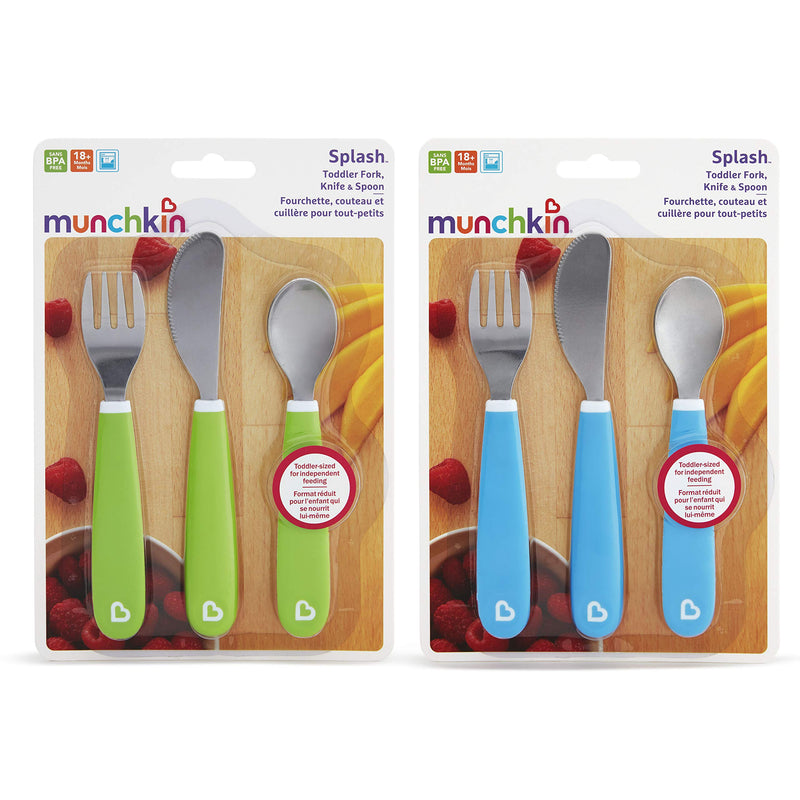 [Australia - AusPower] - Munchkin Splash Toddler Fork, Knife and Spoon Set, 6 Pack, Blue/Green 